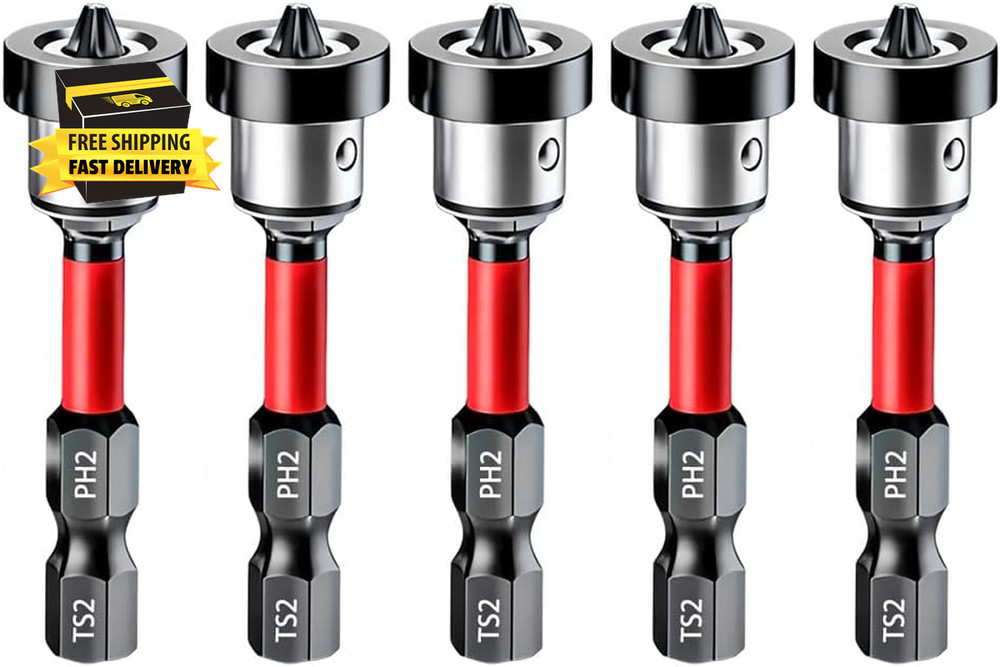 5Pcs Drywall Screw Setter, Magnetic Positioning Screwdriver Bits PH2 Bits, 1/4"