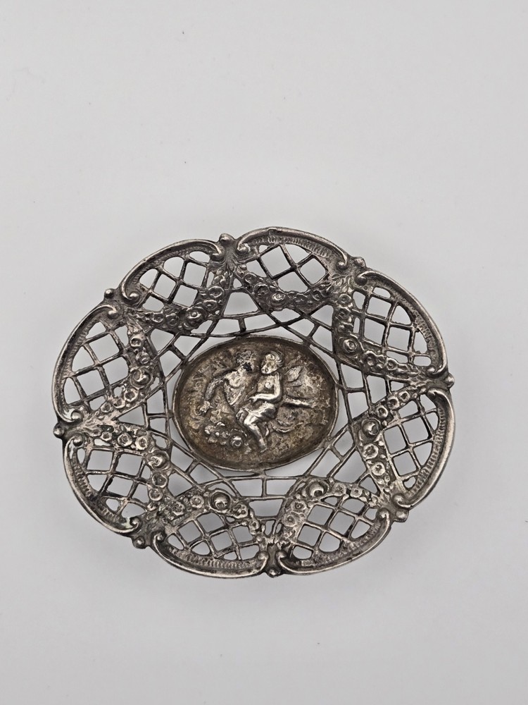 Germany 800 Silver Repousse Openwork Reticulated Oval Basket~ Cherubs
