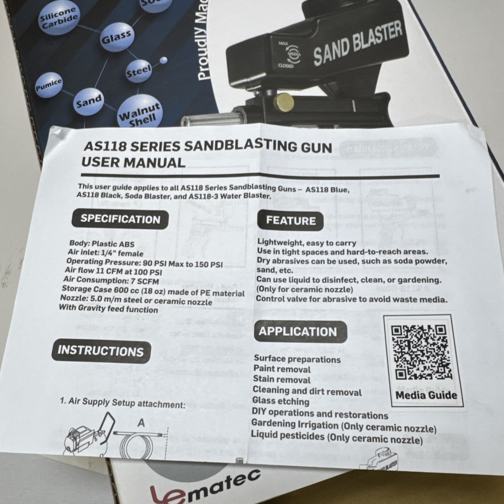 Lematec AS118 Sandblaster Gun New Open Box