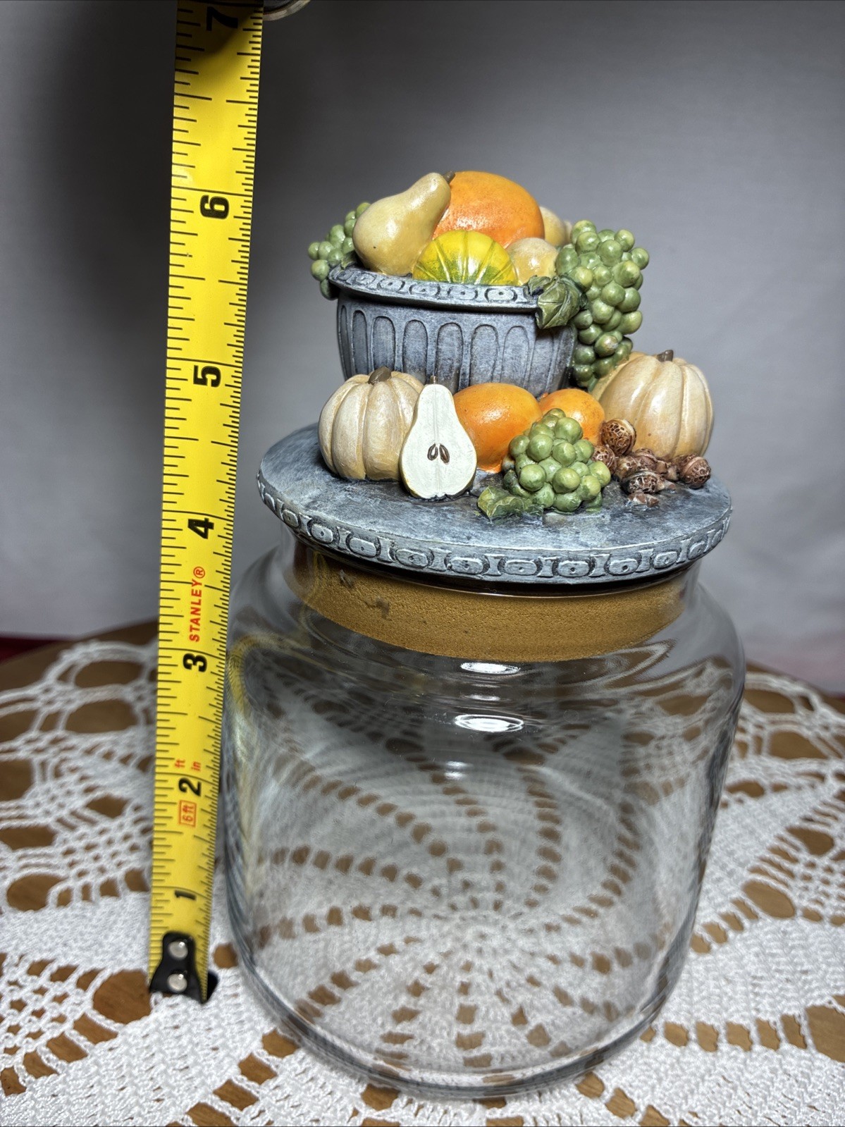 Empty Candle Jar. Fall Harvest Decorative Top Storage. Clear Glass