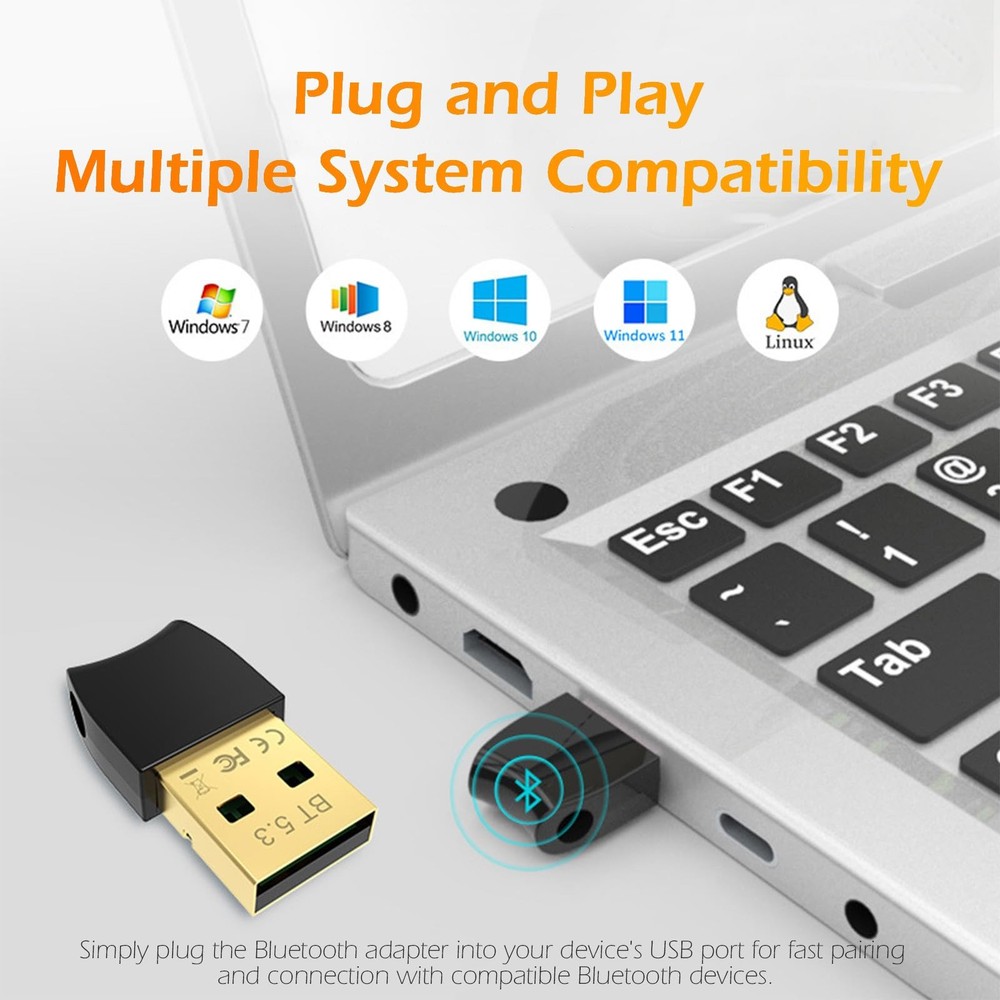 Bluetooth 5.3 USB Adapter for Desktop PC, Plug & Play Mini Dongle Receiver & ...