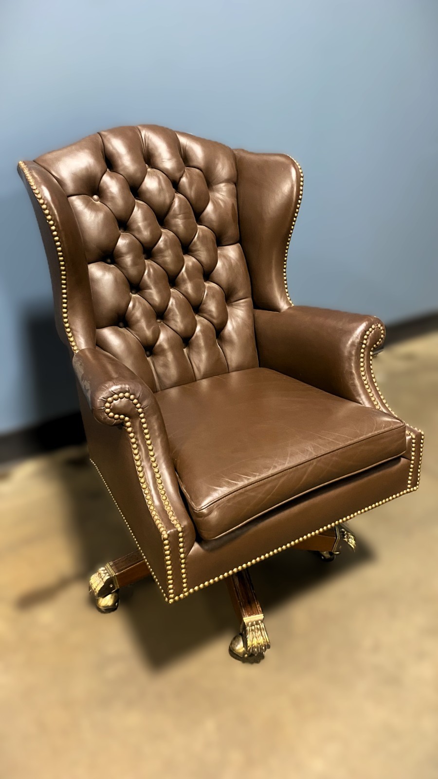 Leather Kittinger Executive Swivel Chair - Hog Hair - Brown - Vintage