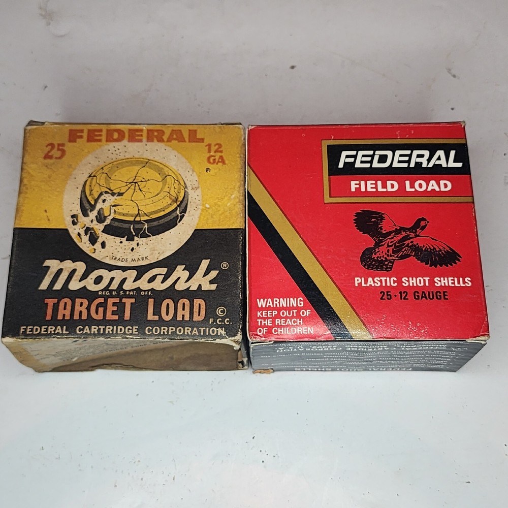 (2) VTG FEDERAL MONARK 12 GA SHOT SHELLS/TARGET LOAD EMPTY BOXES