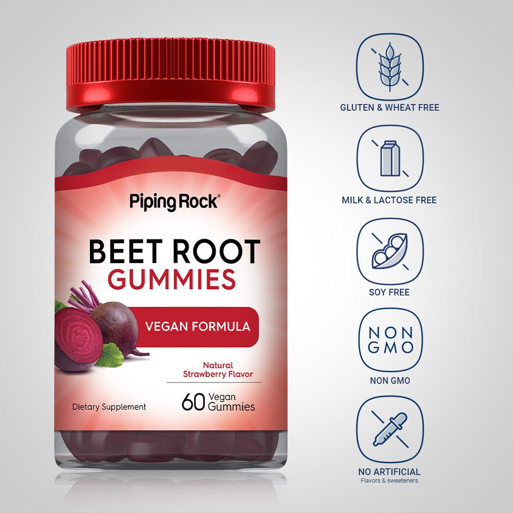 Beet Root Gummies | 60 Count | With Nitrates | Non-GMP | by Piping Rock