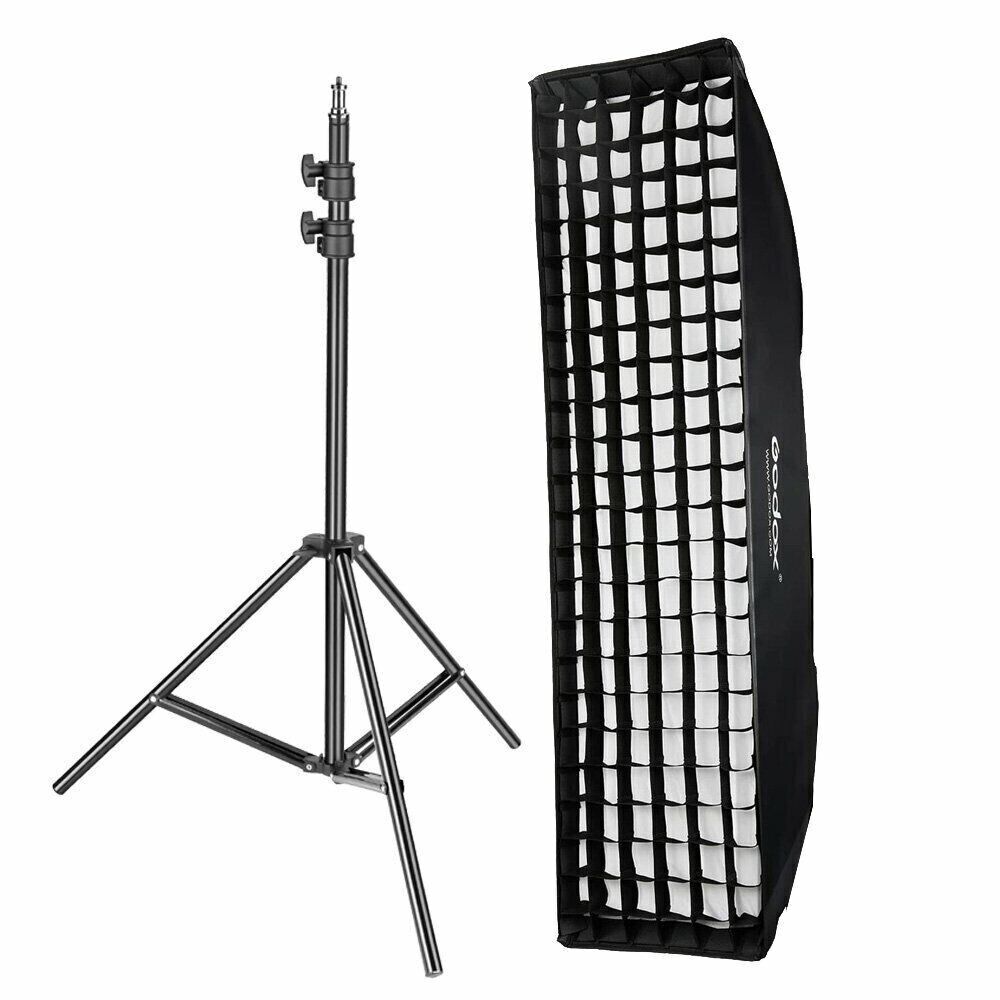Godox 35x160cm Strip Softbox Bowens Mount + Grid + Light Stand for Studio Strobe