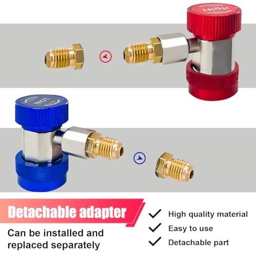 2PCS R134a Quick Coupler Adapter - Adjustable 1/4" Flare High/Low-Pressure