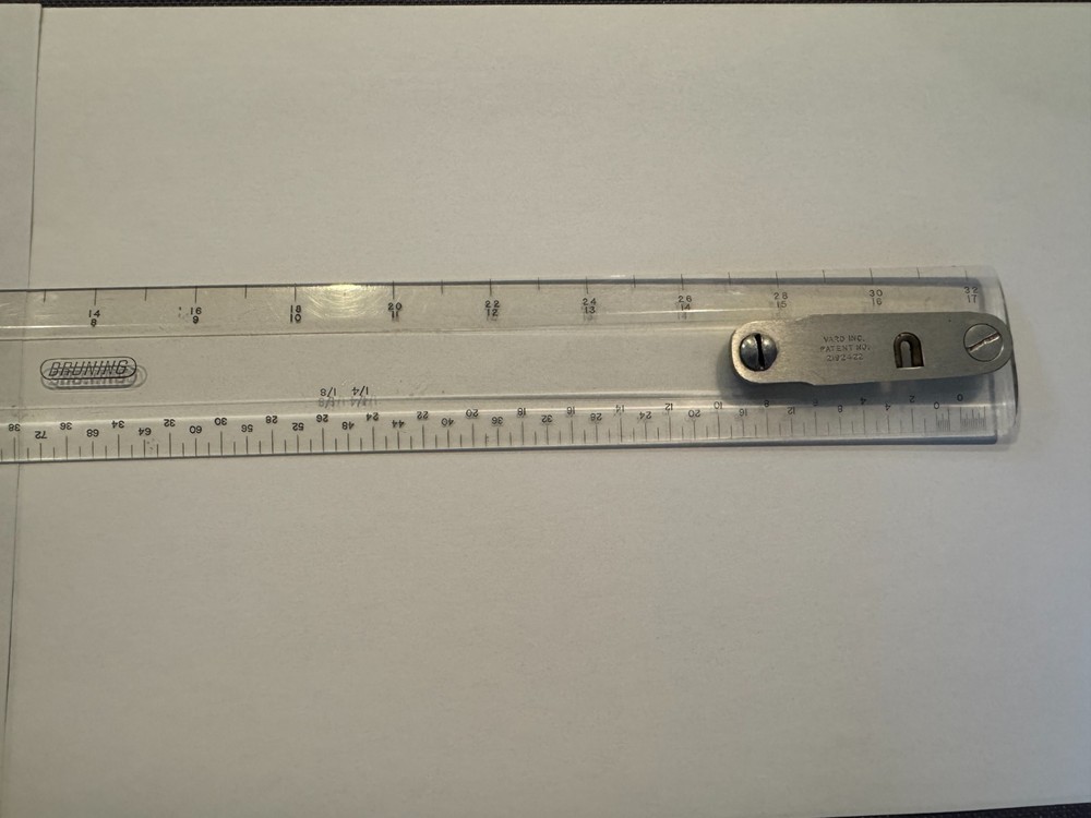Vintage Bruning Drafting 18-1/2" Machine Scale Ruler Clear Plastic Yard Patent