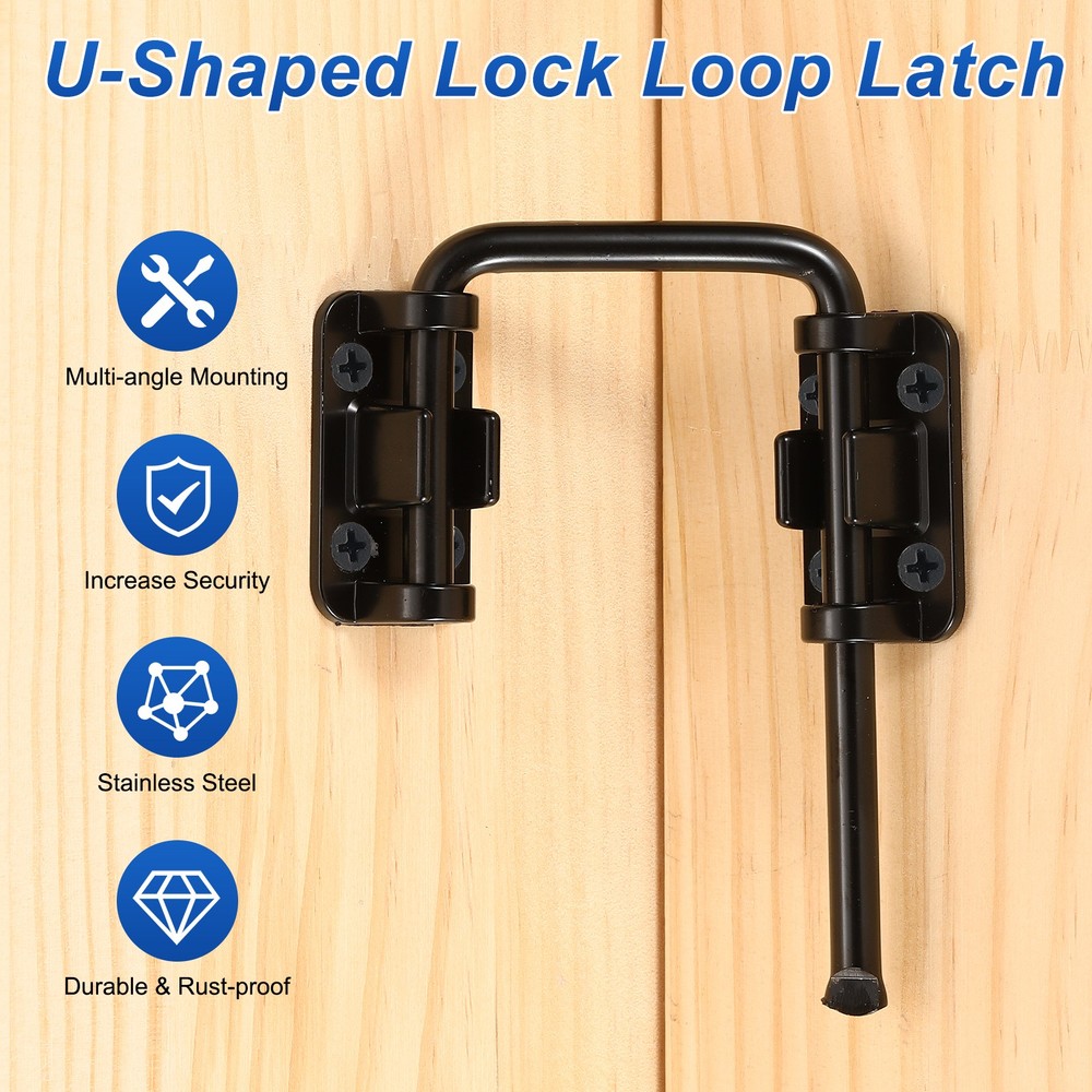 Patio Sliding Door Loop Locks, (2-3/8", Silver), U-Shaped Lock Loop Latch
