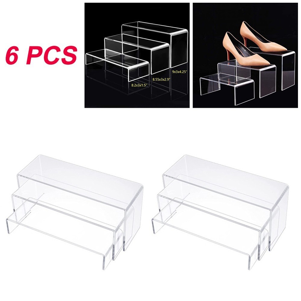 Display Stand Shelf Holder Rectangle Risers Transparent Trophies 3 Tier