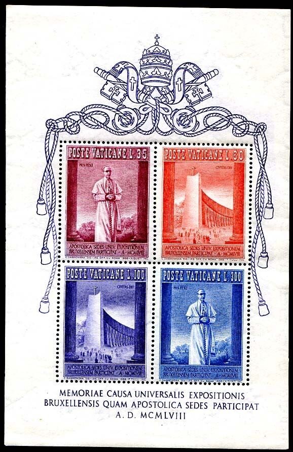 VATICAN 1958 - BRUSSELS SHEET NEW * MH