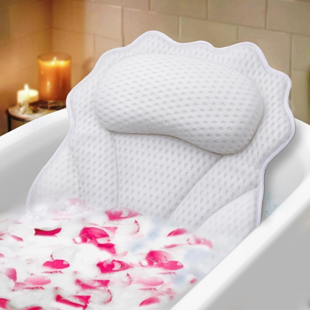 Soft Polyester Bath Pillow with 6 Strong Suction Cups - Enhances Spa Experience