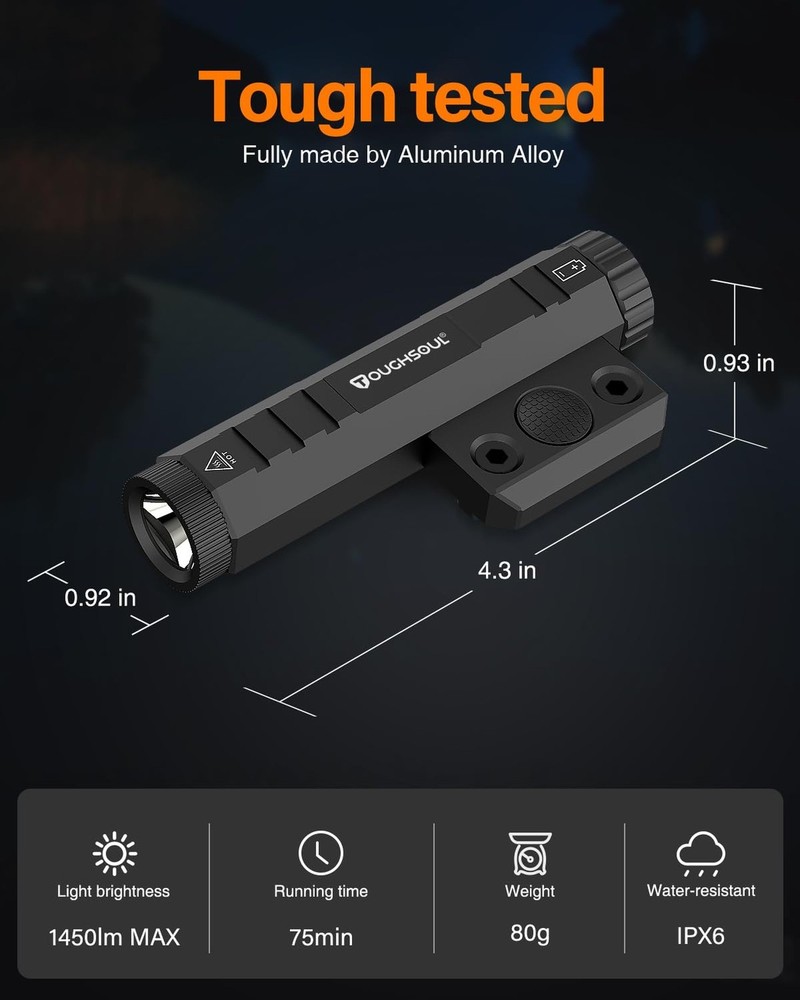 TOUGHSOUL Mlok Flashlight 1450 Lumen with Momentary Strobe Function Light Rep...