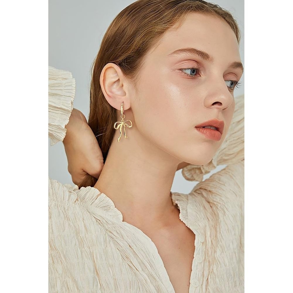 Gold Plated Bow Studs and Dangle Earrings - Silver Bow Statement Earrings Gift