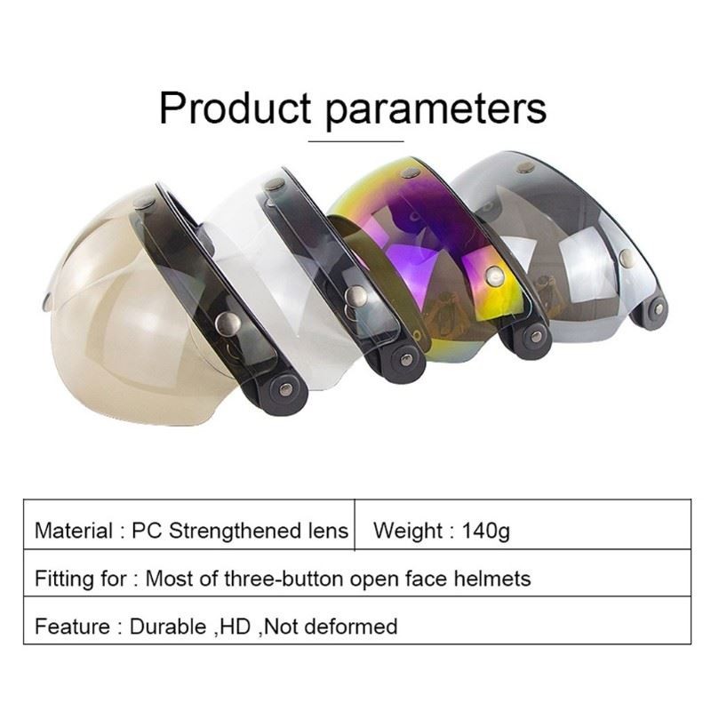 Windproof 3-Snap Visor Lens Shield for Motorcycle Helmets Flip Up Down Open Face