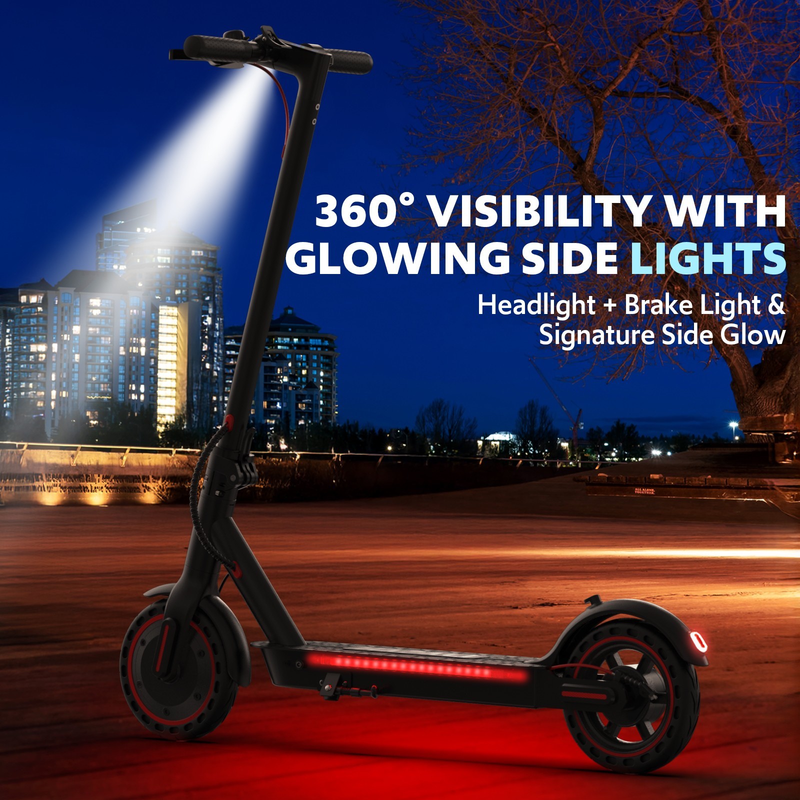 Electric Scooter Adults, Up to 21 MPH, Folding E-Scooter Built-in Side Lights
