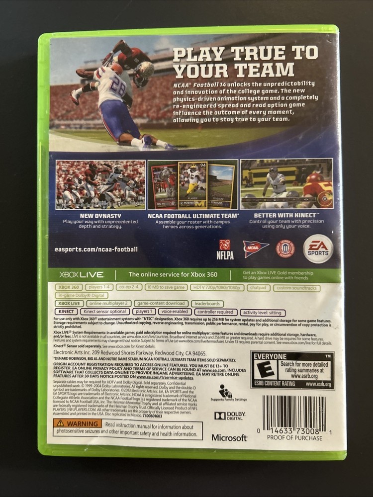 NCAA Football 14 - Microsoft Xbox 360 - REPLACEMENT BOX & INSERTS - NO DISC