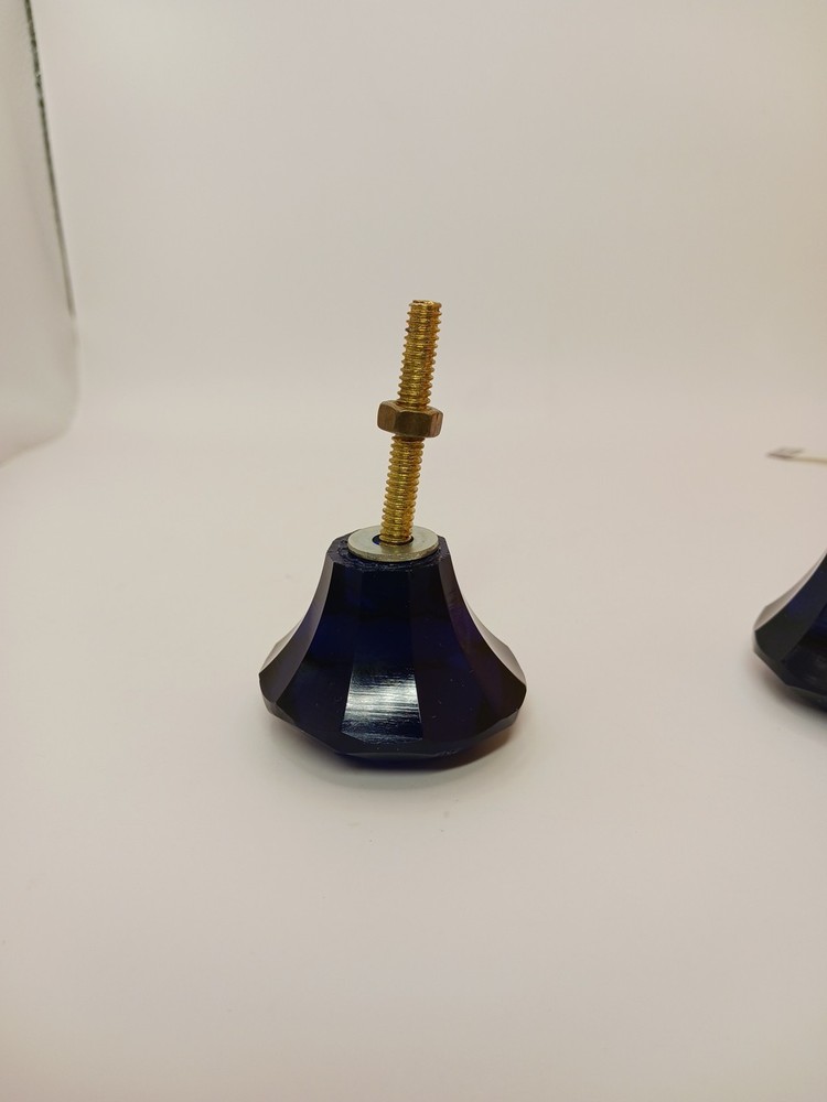 2 Vintage Glass Cobalt Blue Large Knobs 2" Diameter 1.5" Tall Small Chips READ