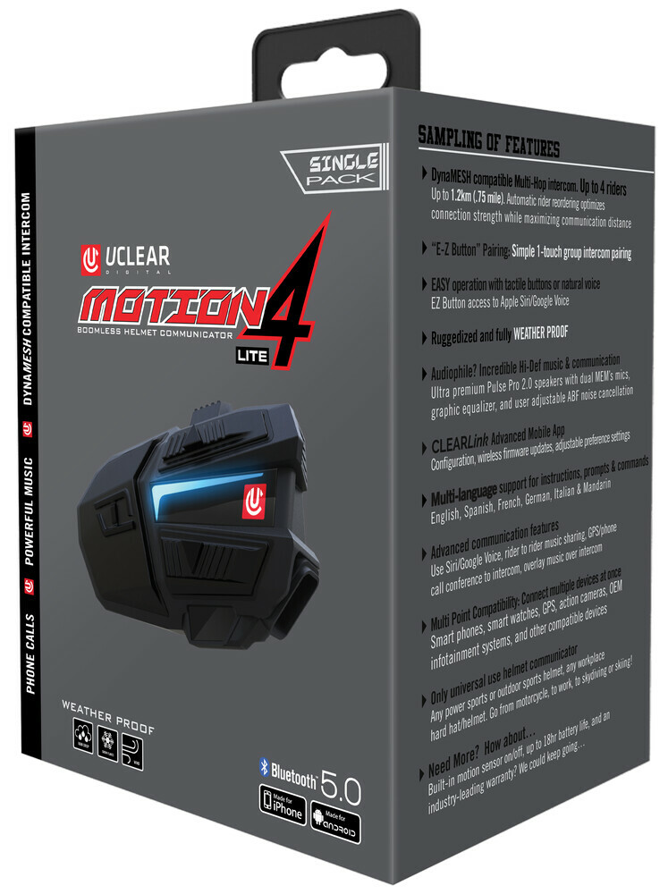 Uclear Motion 4 Lite Universal Bluetooth Motorcycle Fullface Helmet Communicator