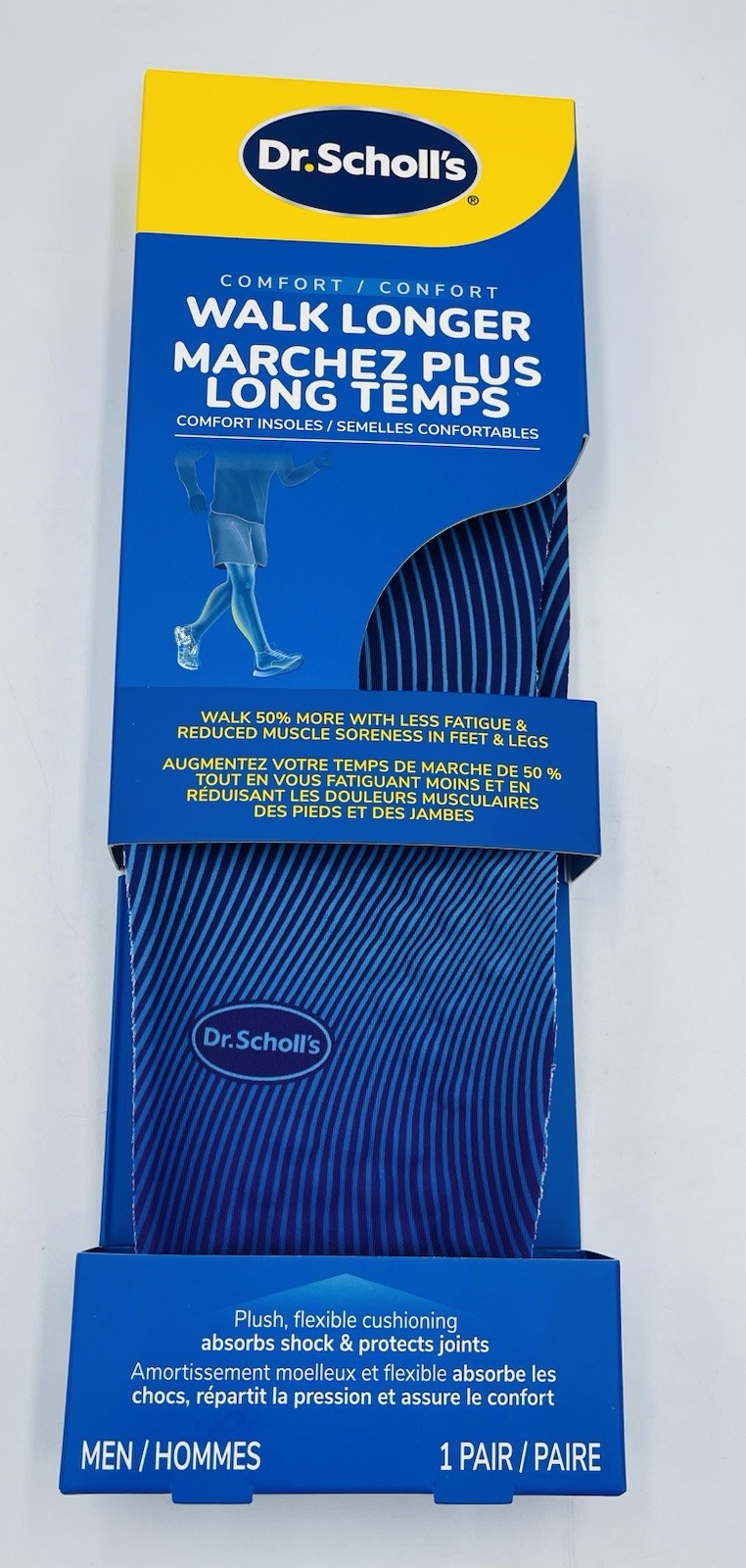 2 Pair -Dr.Scholl’s Walk Longer Plush Foam Insoles Men 8-14 Blue AP2 : 4 PCS