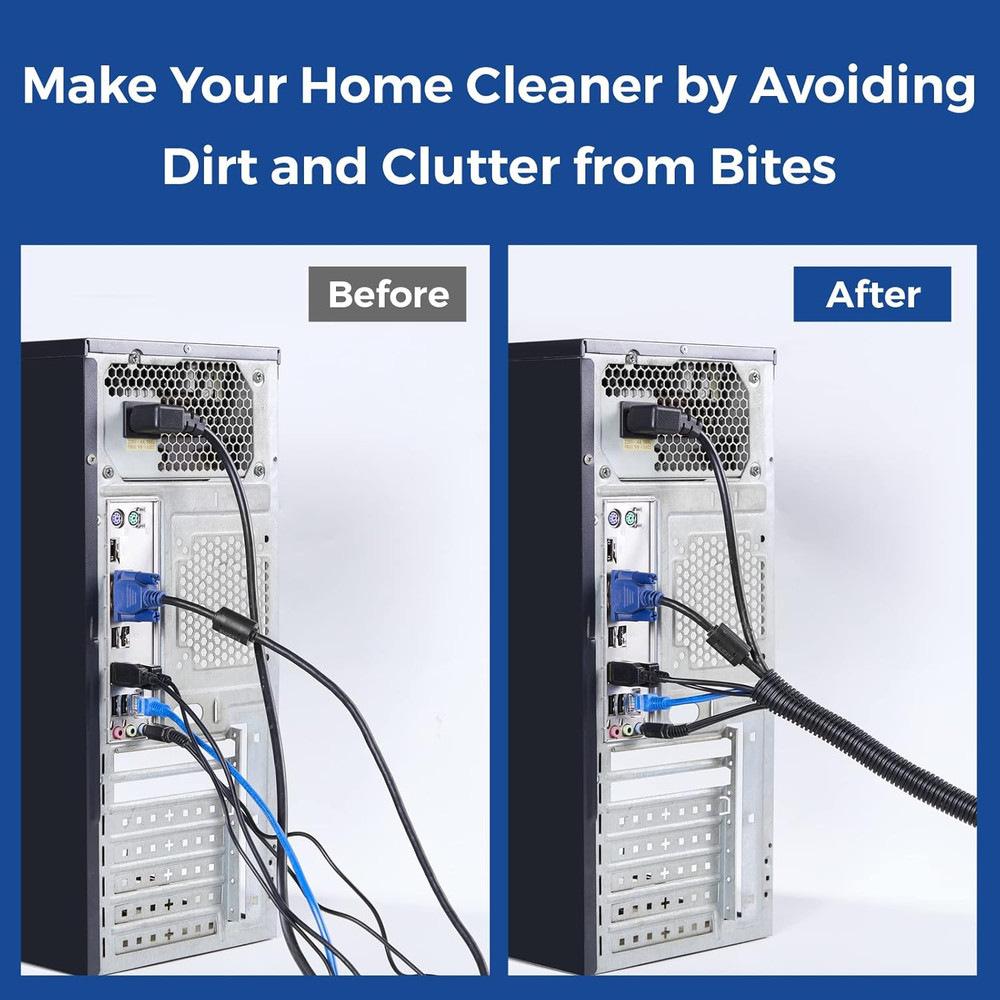 Wire Loom 1/2 Inch 10Ft, Split Loom, Cord Protectors from Pets, Wire Protector