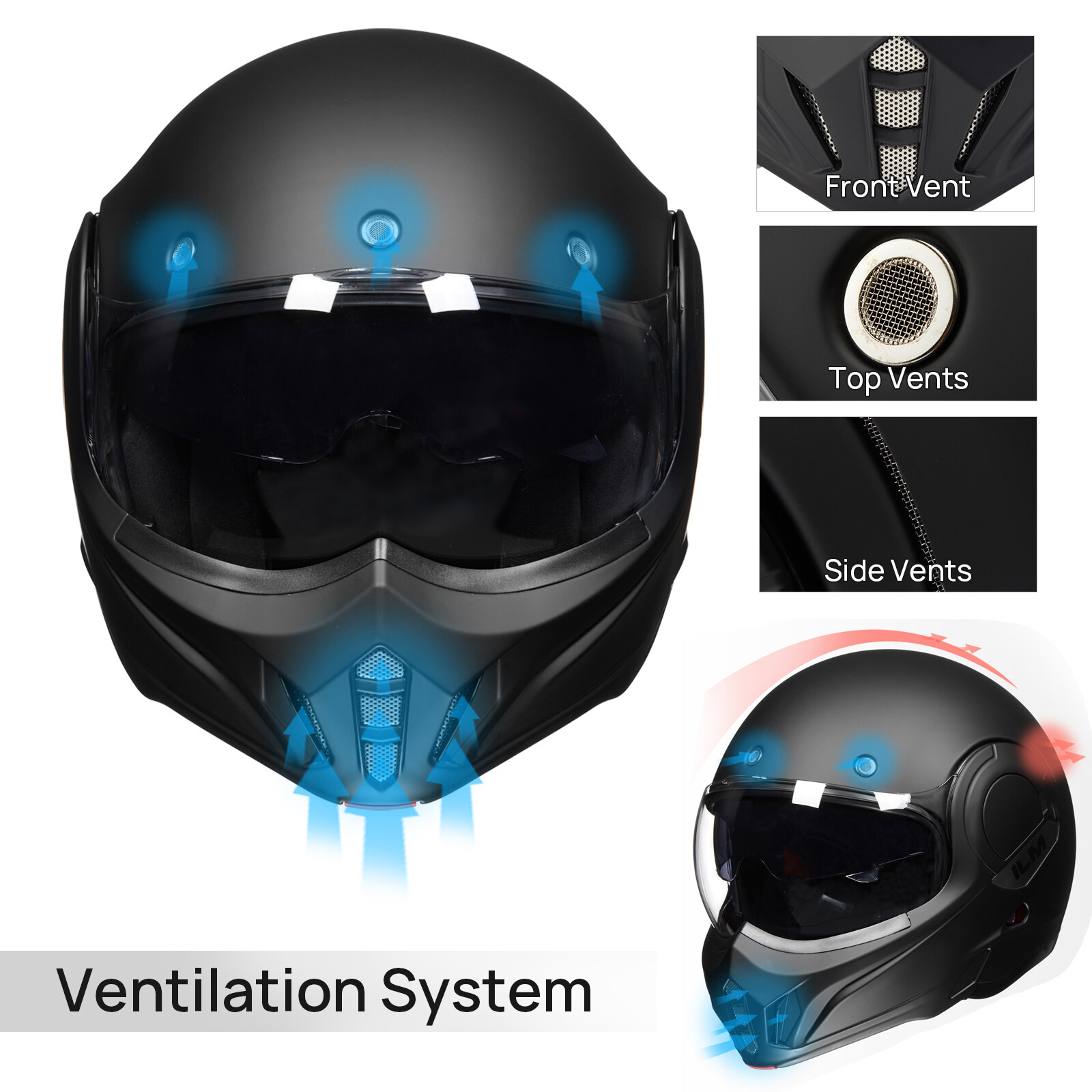 ILM Pre-Owned Vintage Full Face Modular Motorcycle Helmet Adult 180° Flip up DOT