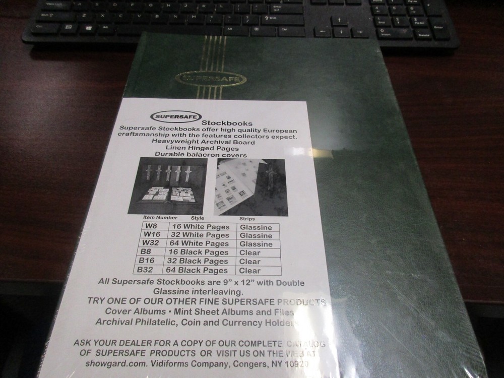 SUPERSAFE STOCKBOOK B4/16,32 BLACK PAGES GREEN COVER NEWIN SHRINKWRAP FREE SHIP!