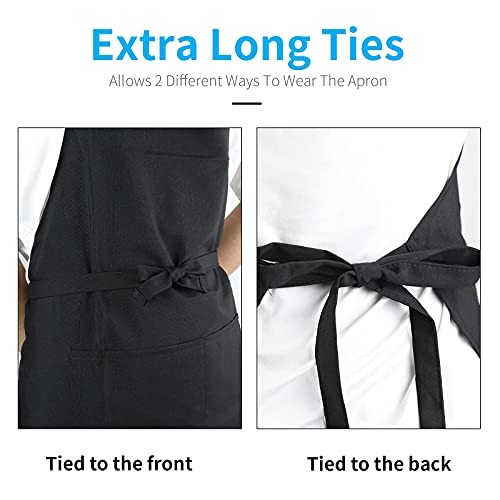 Adjustable Bib Apron, Waterproof, with 2 Pockets, Neck Strap and Extra 1pack