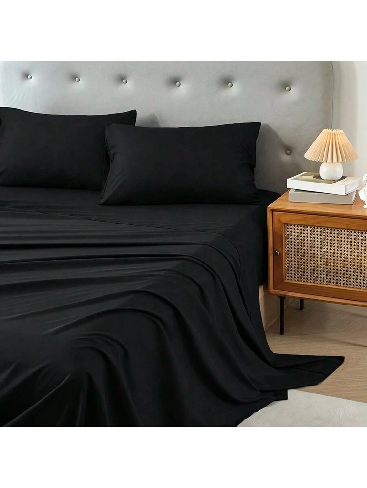 3/4 Piece Bed Sheet Soft Cooling Comfortable Breathable Bedding, Black