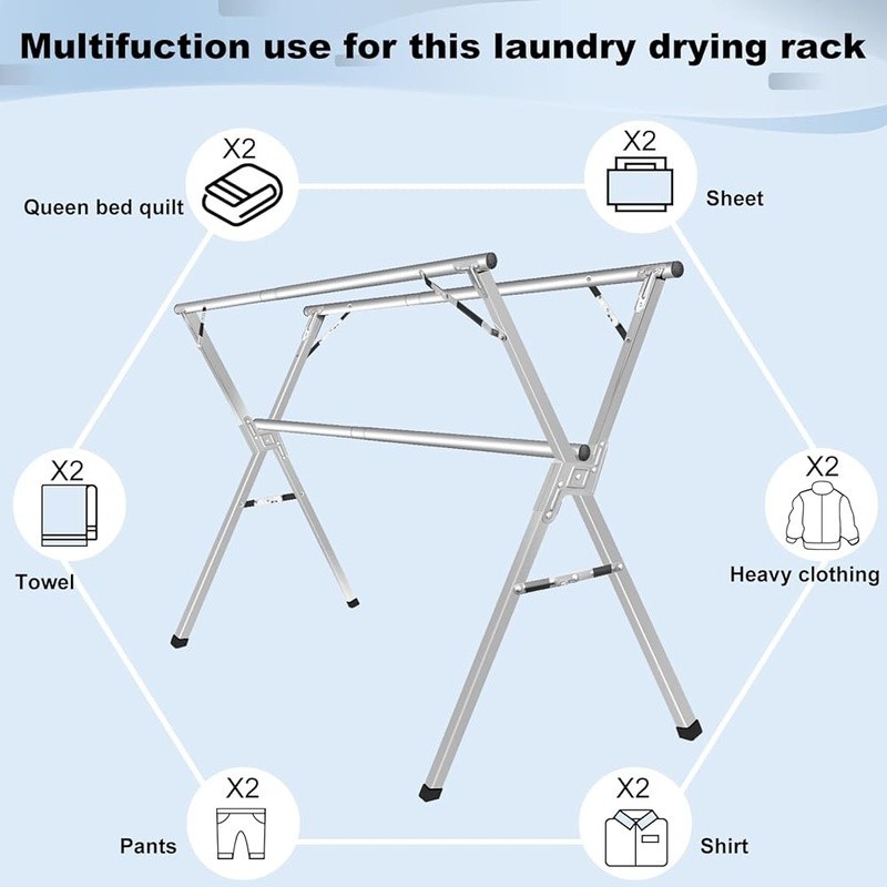 Foldable Stainless Steel Clothes Drying Rack Heavy Duty Adjustable Space Saving