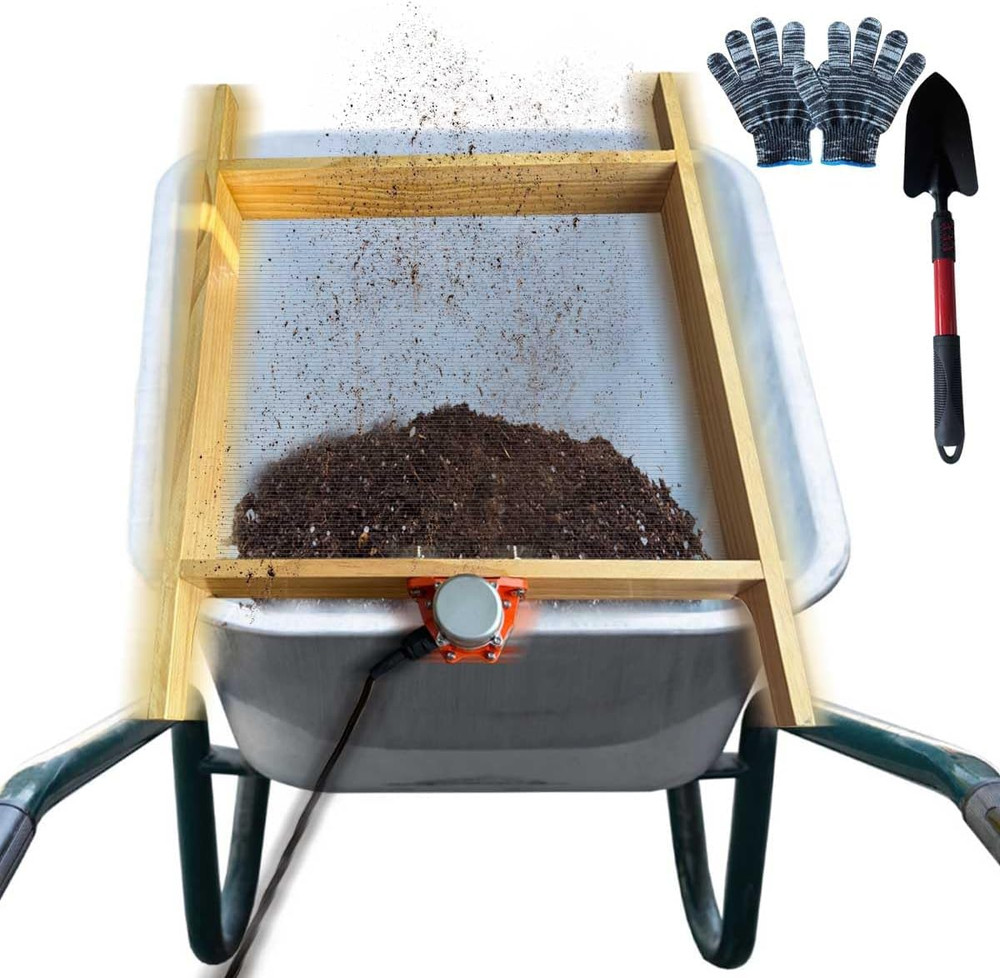Vibrating Motor Soil Screen, Stainless Steel Mesh Sifter, Automatic Wooden Sifti