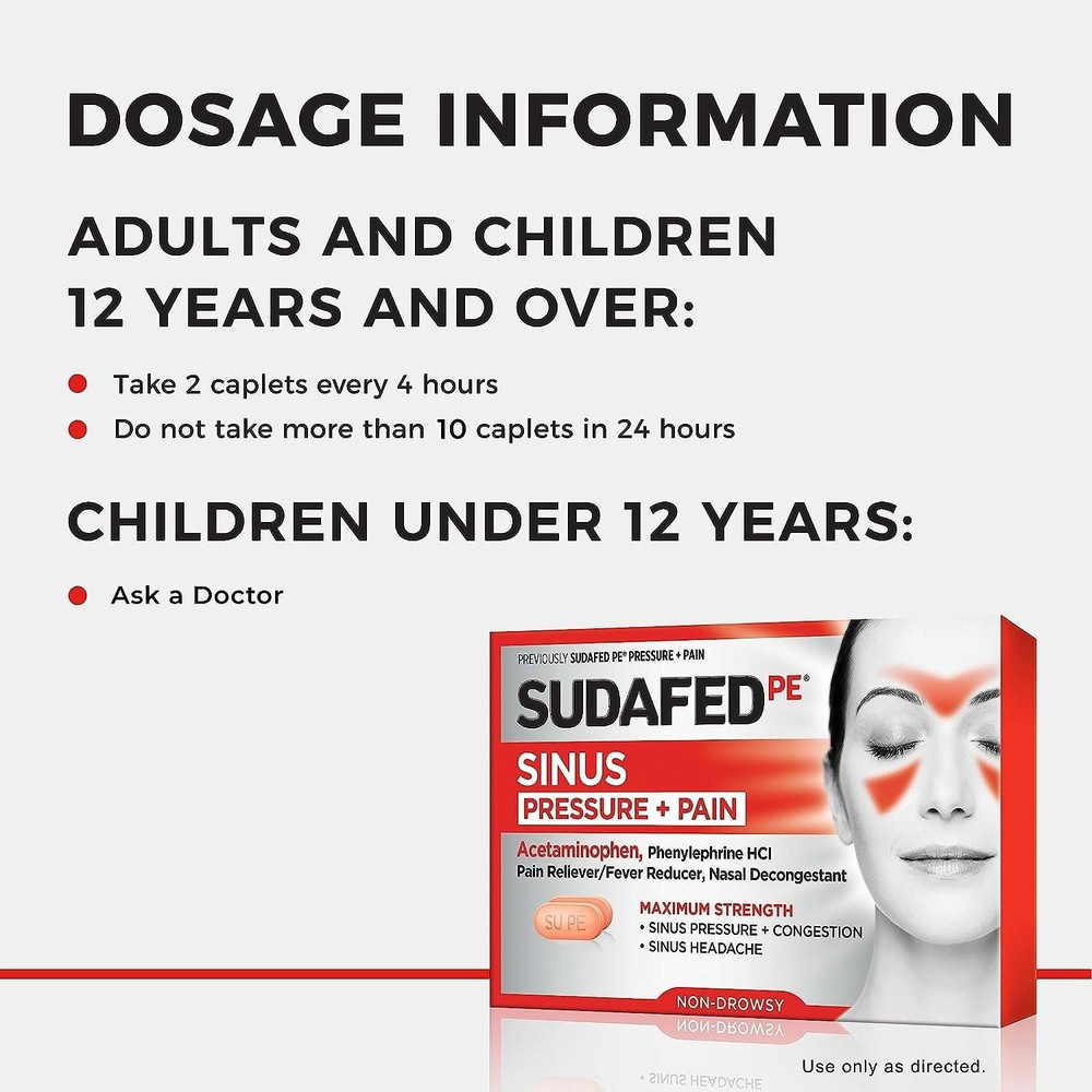 Sudafed PE Sinus Pressure + Pain Relief Tablets, Maximum Strength,...