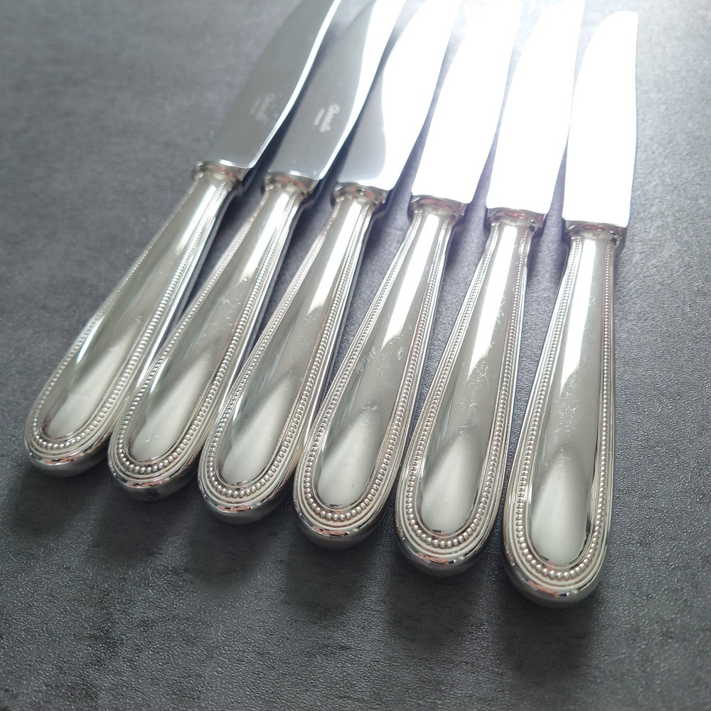 Christofle Perles 6pcs Silverplate Flatware Table Knife Excellent