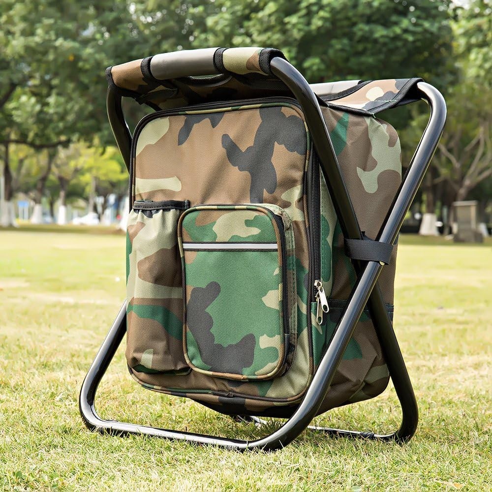 Bright starl Multifunction Folding Cooler and Stool Backpack, Hiking Camoufla...