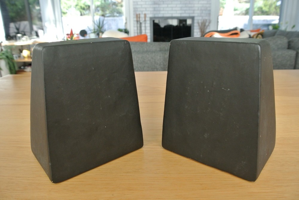 Raymor Matte Black Glazed Ceramic Bookends, Italy