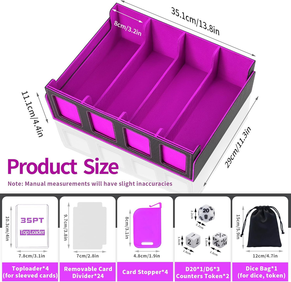 Trading Card Storage Box with Commander Display 4 Row Deck Case-Removable Lid,24