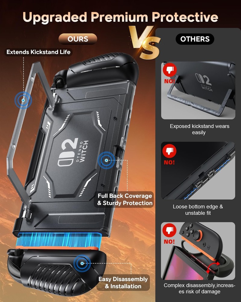 Switch 2 Protective Case with Kickstand, FYOUNG Dockable for 2, Black