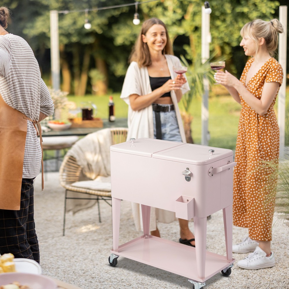 80QT Pink Patio Rolling Cooler