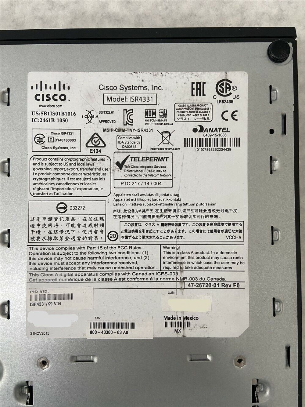 Cisco ISR4331/K9 V04 4300 Series Integrated Services Router