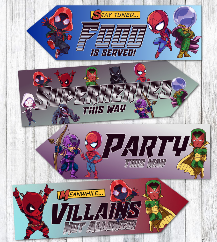 4  Comic Book Superheroes Party Decoration Arrows