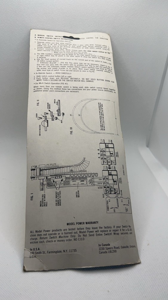 Model Power #61 Right Manual Switch For HO Track