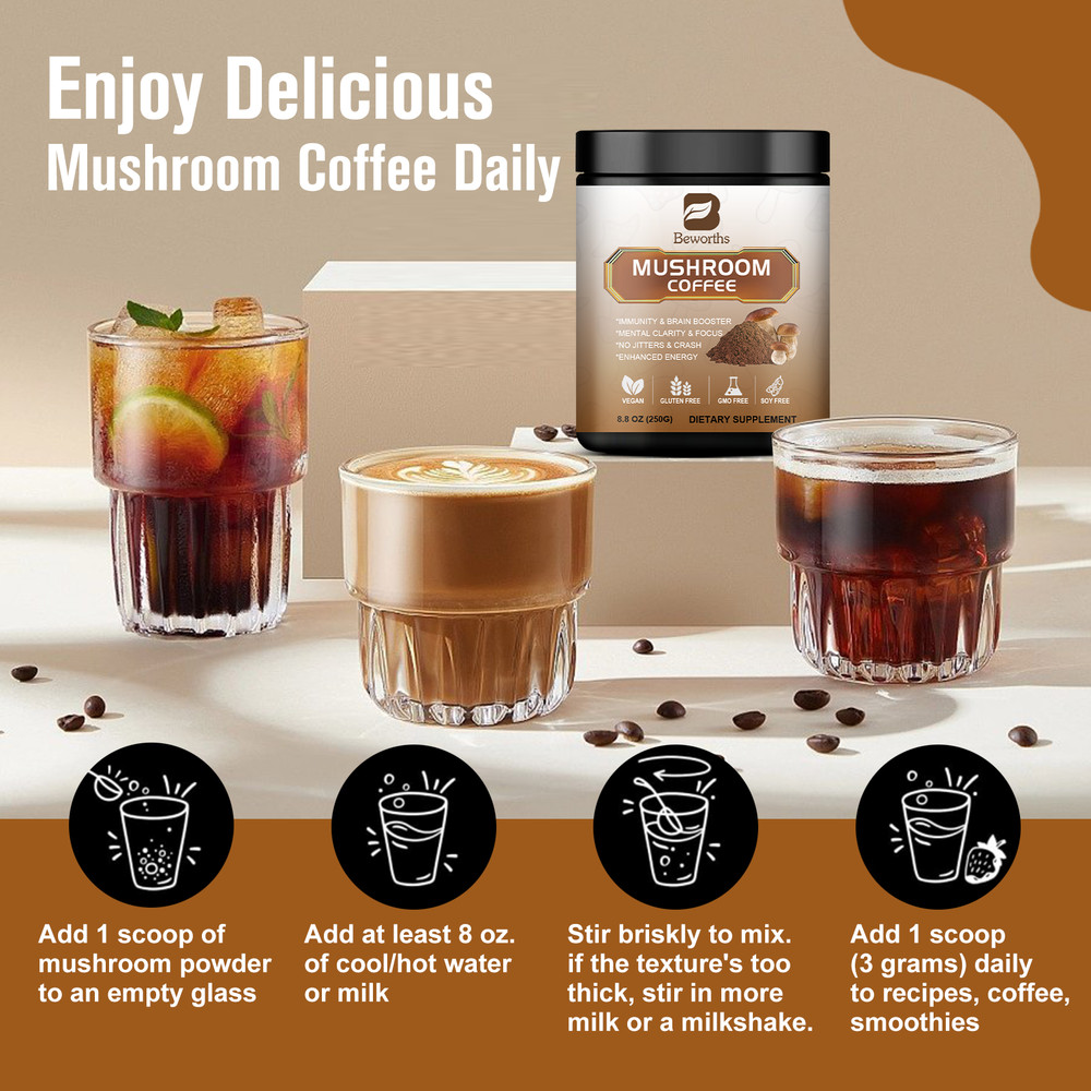 Lions Mane Mushroom Coffee Powder - Brain & Memory Support ,Cognitive Support