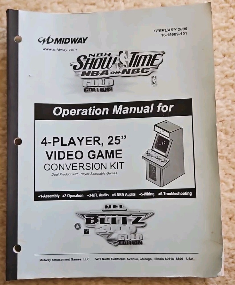 Midway NBA Show Time Operations Video Game Conversion Kit Manual Arcade