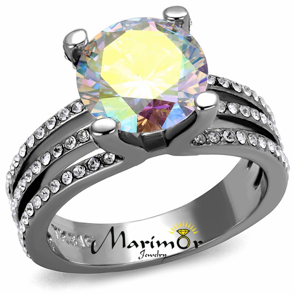 4.41Ct Stunning Cubic Zirconia Stainless Steel Engagement Ring Women's Size 5-10