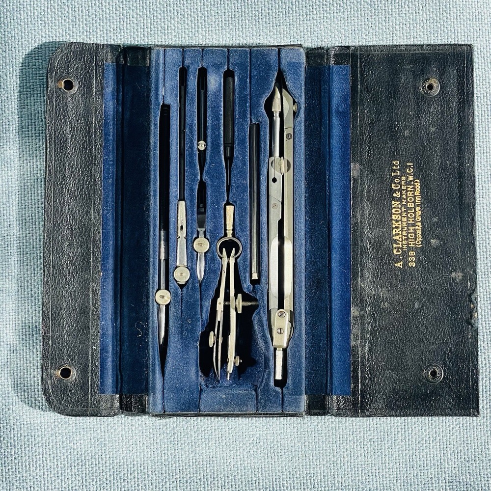 vintage technical drawing compass set By A.Clarkson&Co Excellent Condition