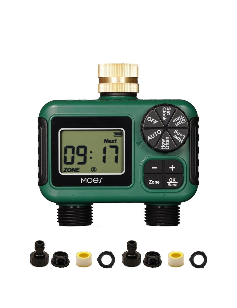 MOES 2 Outlet Sprinkler Timer, Brass Inlet, Programmable Automatic ... Fast Ship