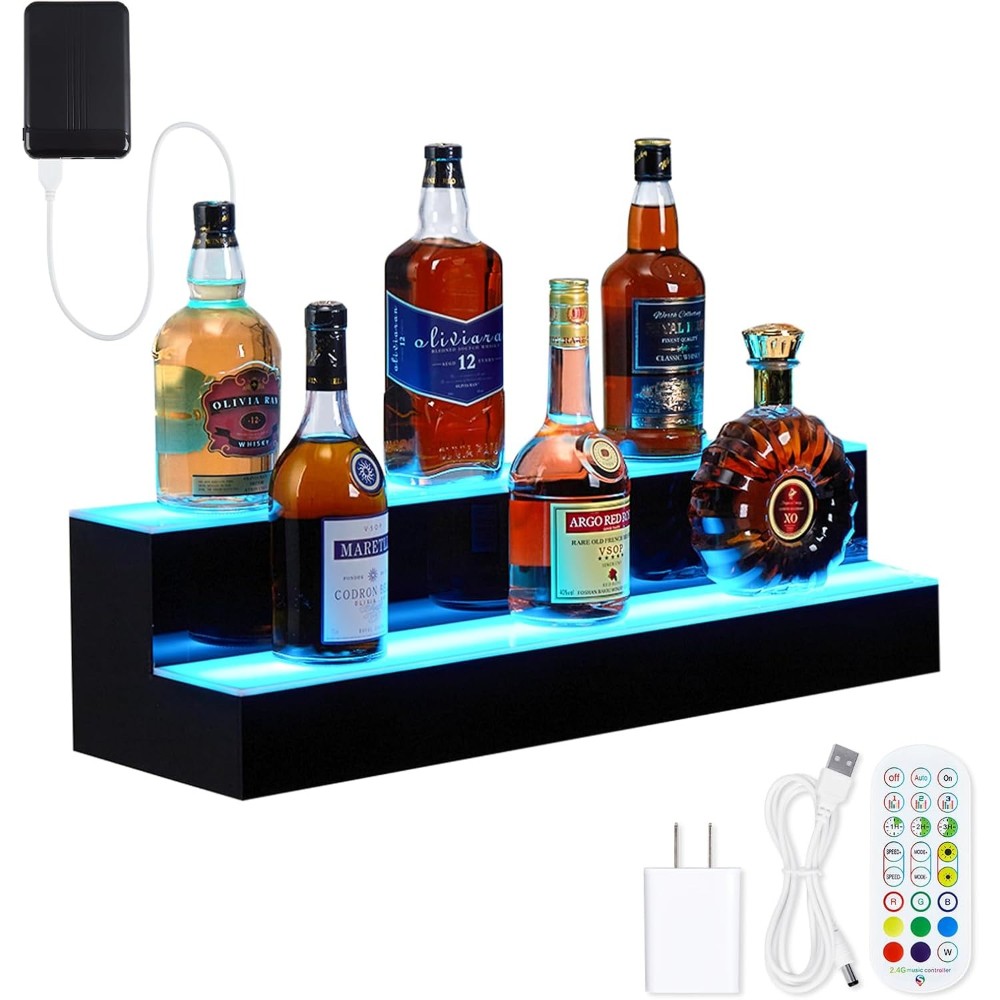 LED Lighted Liquor Bottle Display, 2-Tier 16" with Smart Control for Home & Bar