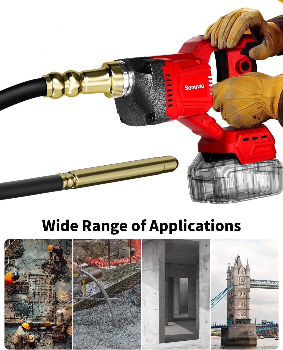 Cordless Concrete Vibrating Tool Compatible with Milwaukee 18V Battery, 600W Pow