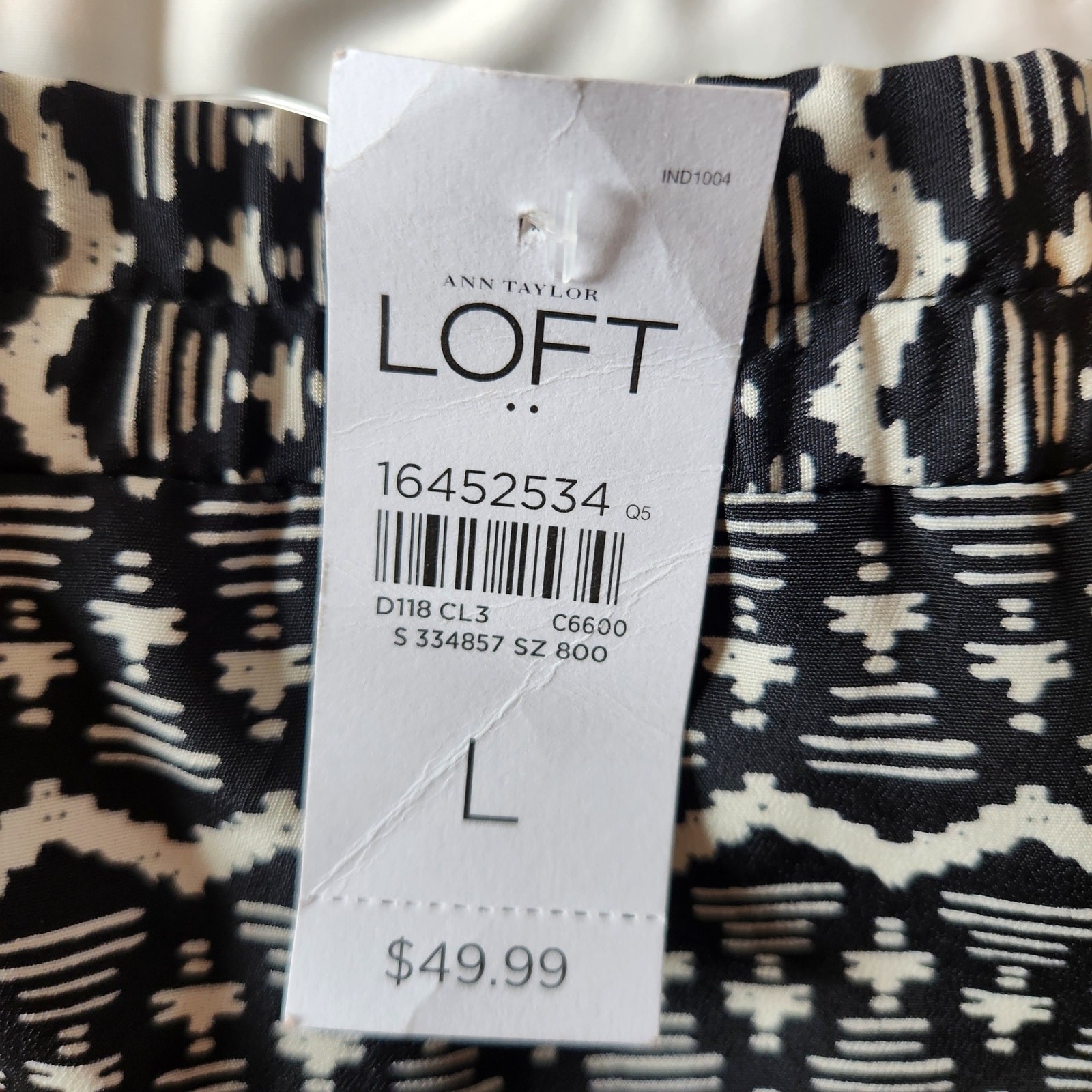 NWT Loft knee-length skirt, black and cream size large, sz 12, 22" length