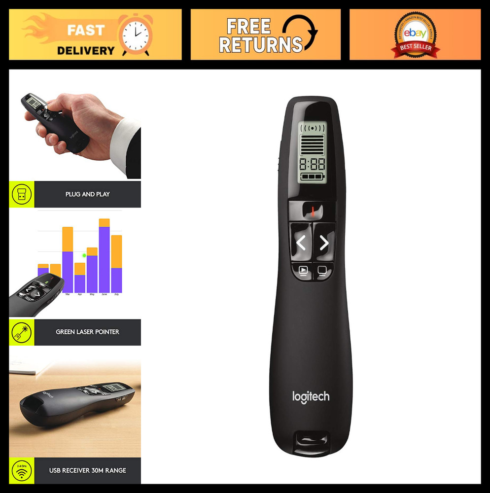 Wireless Presentation Clicker with Green Laser Pointer, PowerPoint Remote Contro