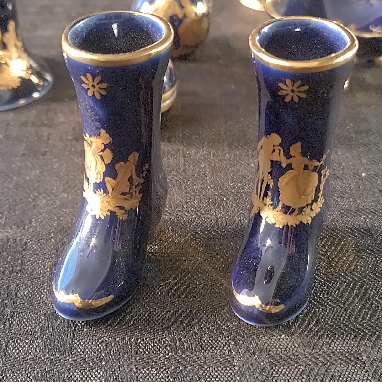 Limoges Cobalt Blue and Gold Miniatures Courting Couple Set Of 7 Pieces